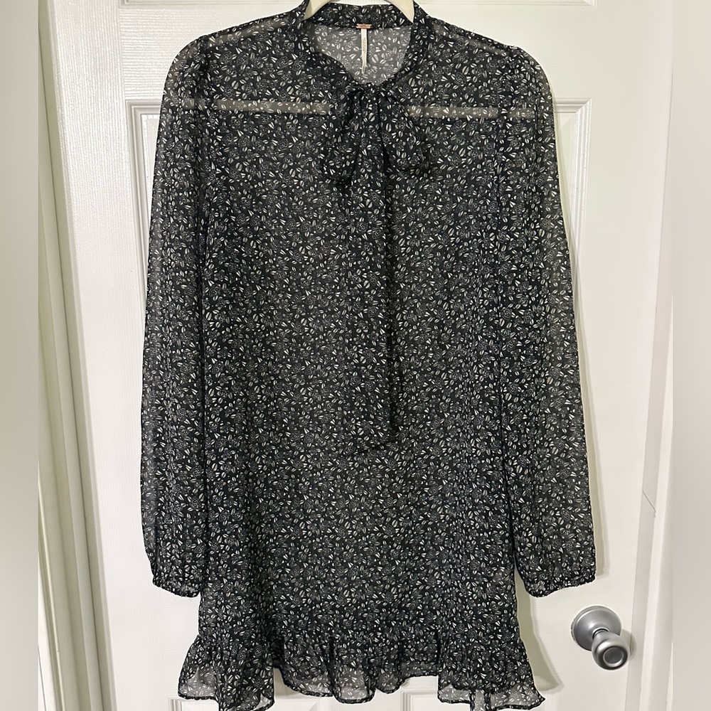 Free People Black Floral Long Sleeve Dress